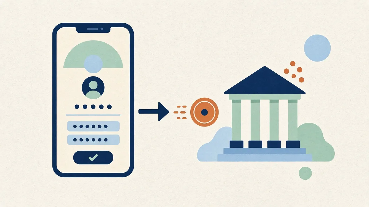 Celular con una pantalla de transferencia enviando dinero a un banco