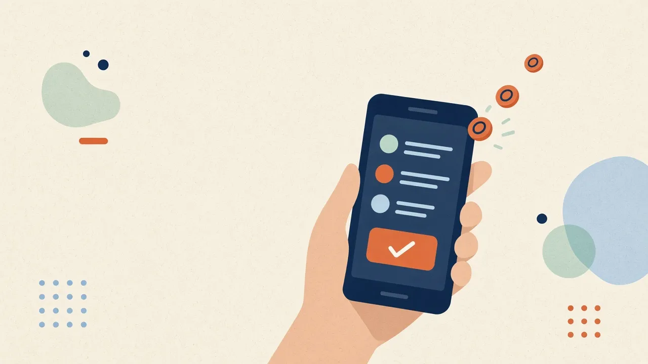 Mano con un celular que muestra un formulario de solicitud