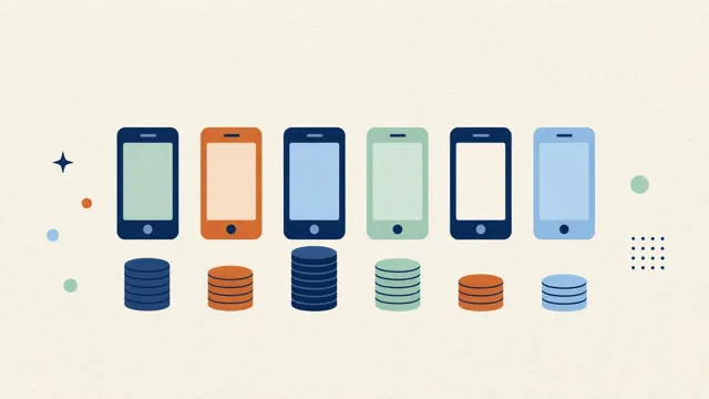 Seis celulares con pilas de monedas de distintas alturas
