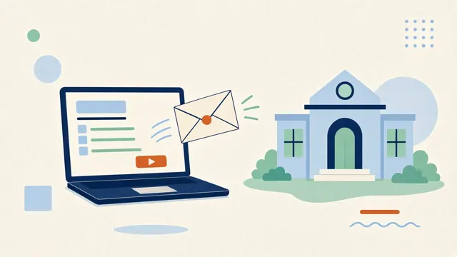Computadora con un formulario enviando un sobre a una institución